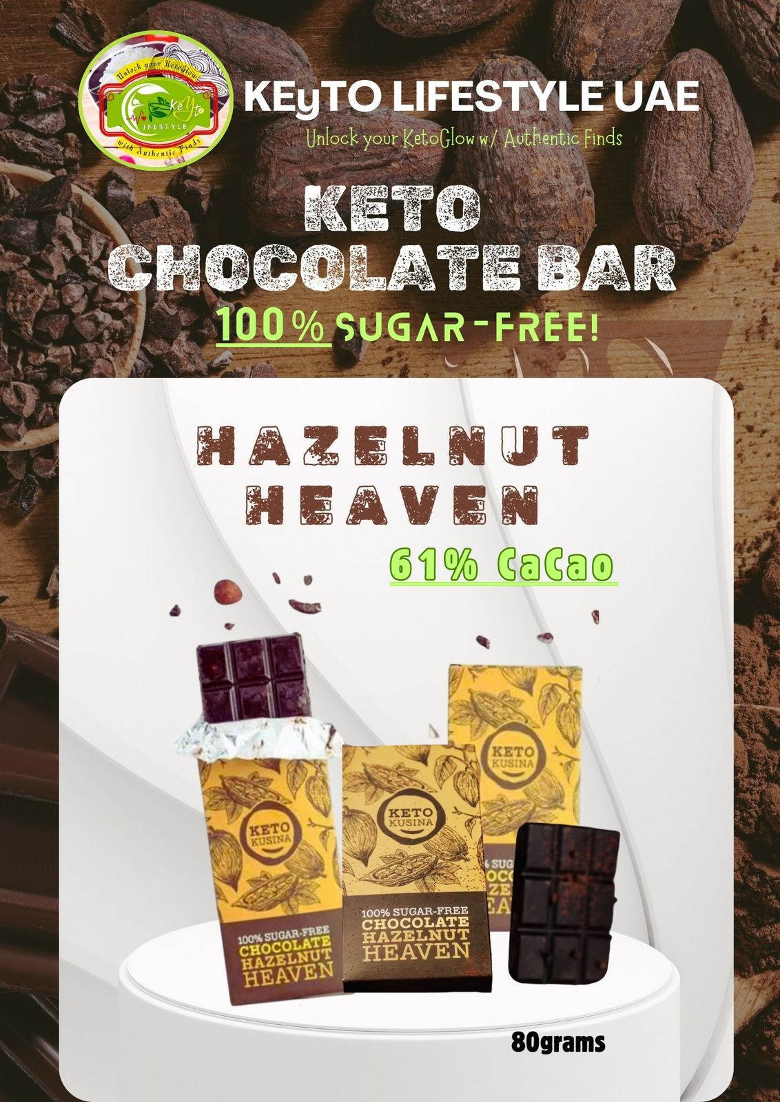 100% Sugar-free Hazelnut Heaven Keto Chocolate Bars